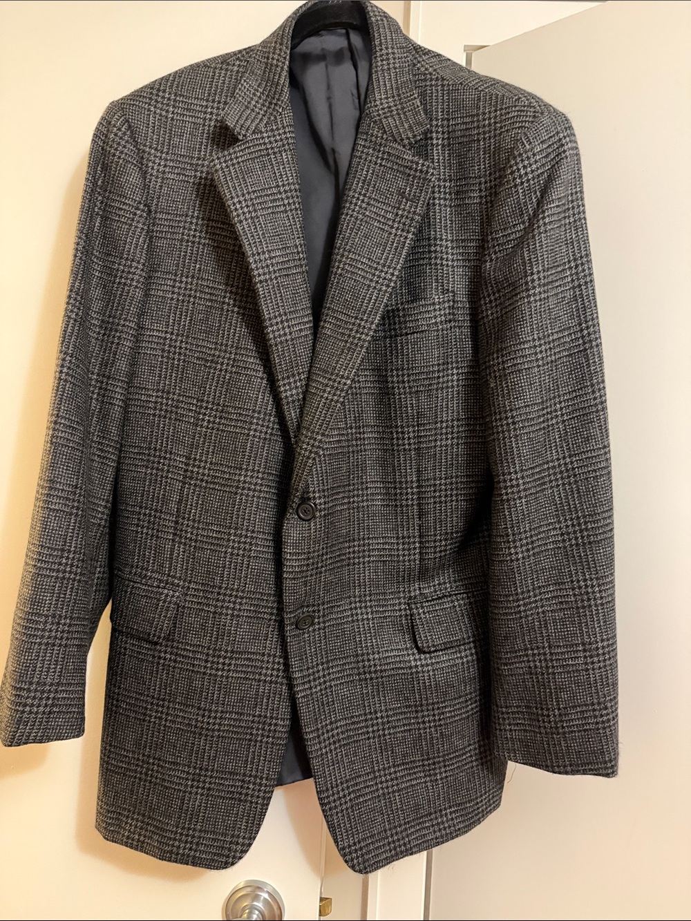 Hickey Freeman Canterbury wool alpaca Black Gray Glen Plaid Sport Coat size 43R